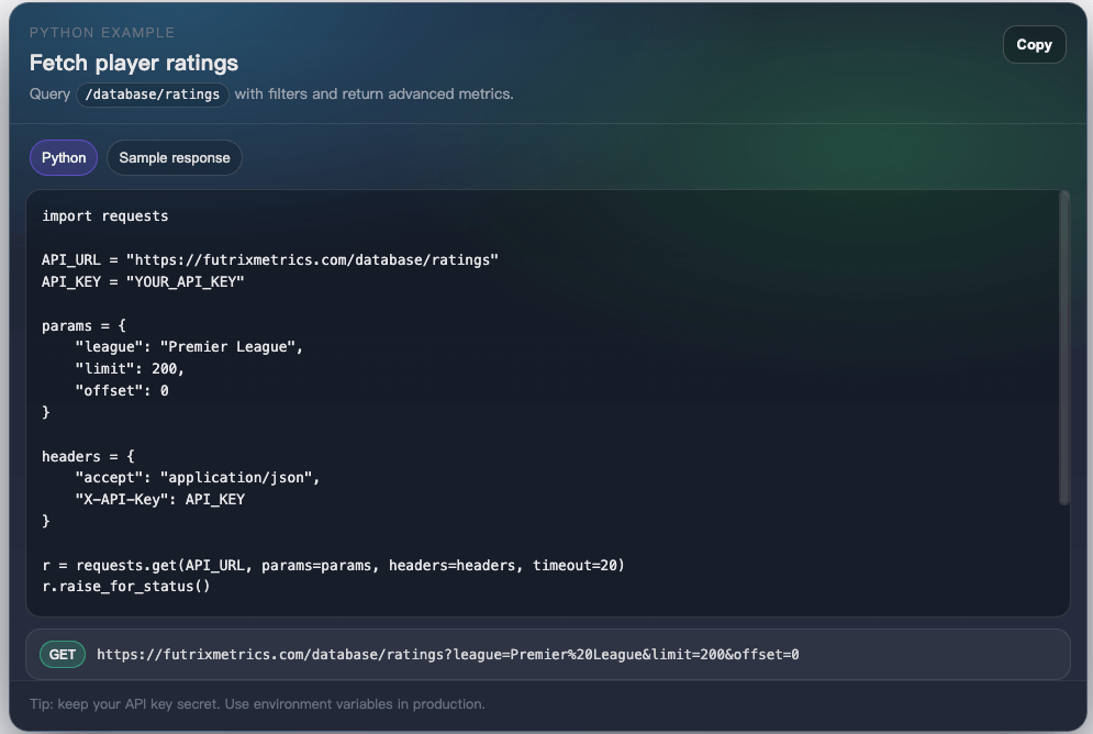 API request to result — code card example